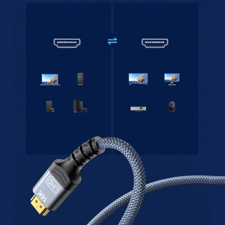 Kabel Wozinsky WPS-16AYL2S DisplayPort 2.1 Certyfikowany VESA 80 Gb/s 16K@60Hz 8K@120Hz 4K@240Hz HDR HDCP DSC 2m - czarny