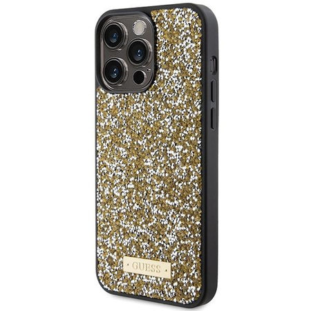 Etui Guess Rhinestone Metal Logo na iPhone 15 Pro - żółte