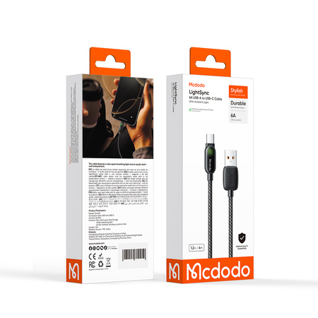 MCDODO KABEL USB-A USB-C SZYBKIE ŁADOWANIE PD 100W 1M LED CZARNY