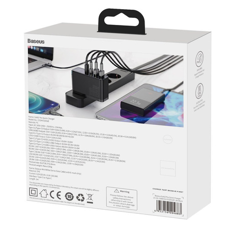 Baseus GaN2 Pro szybka ładowarka sieciowa 100W USB / USB Typ C Quick Charge 4+ Power Delivery czarny (CCGAN2P-L01)