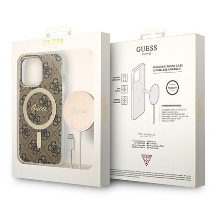 Guess zestaw ładowarka MagSafe + etui do iPhone 13 Pro Max 6,7" brązowe 4G Print (GUBPP13XH4EACSW)