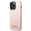 Etui Guess GUHMP14XSBPLP na iPhone 14 Pro Max - różowe Silicone Logo Plate MagSafe