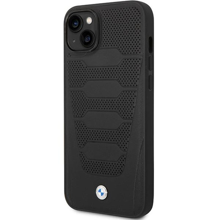Etui BMW BMHCP14S22RPSK na iPhone 14 - czarne Leather Seats Pattern