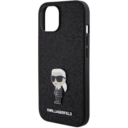 Etui Karl Lagerfeld Fixed Glitter Ikonik Logo Metal Pin do iPhone 15 - czarne