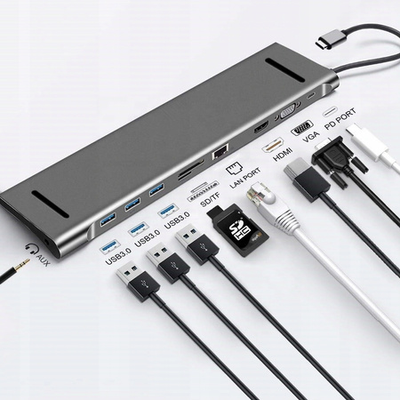 Adapter do komputera CO2, HUB 10w1 USB-C Gigabit RJ-45 HDMI 4K do Macbooka M1 0107