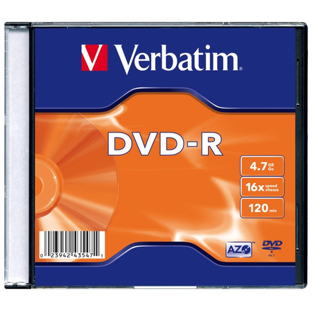 VERBATIM PŁYTA DVD-R 4.7GB 16X AZO DO KOMPUTER PC MACBOOK 1SZT NAGRYWANIE