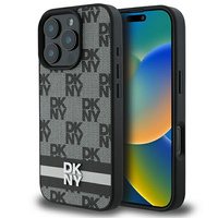DKNY ETUI HARDCASE DO IPHONE 16 PRO 6.3 WZÓR W KRATKĘ Z PASKAMI DRUKOWANYMI