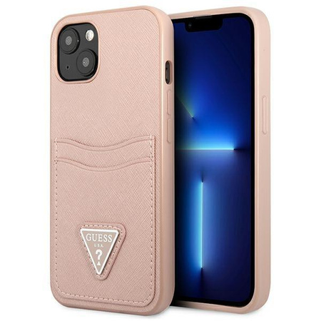 Guess GUHCP13SPSATPP iPhone 13 mini 5,4" różowy/pink hardcase SaffianoTriangle Logo Cardslot