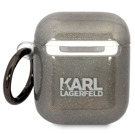 Etui Karl Lagerfeld KLA2HNKCTGK na AirPods 1/2 - czarne Glitter Karl&Choupette