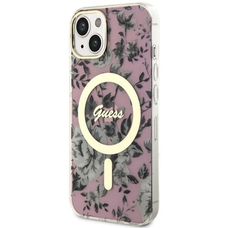 Etui Guess GUHMP14MHCFWSP na iPhone 14 Plus 6.7" - różowe Flower MagSafe