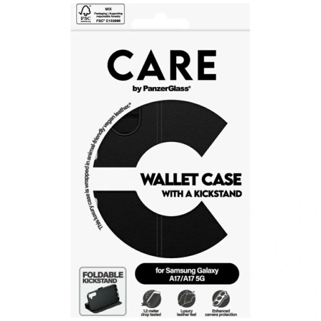 Etui CARE by PanzerGlass Wallet Case M.  Kickstand do Samsung Galaxy M17 5G / A17 / A17 5G - czarne