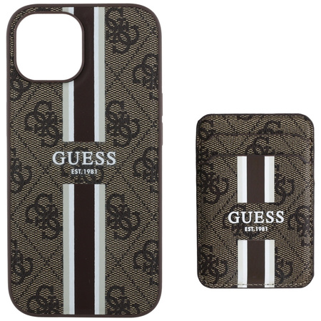 Etui Guess 4G Stripes z portfelem        Magsafe do iPhone 15 brązowy