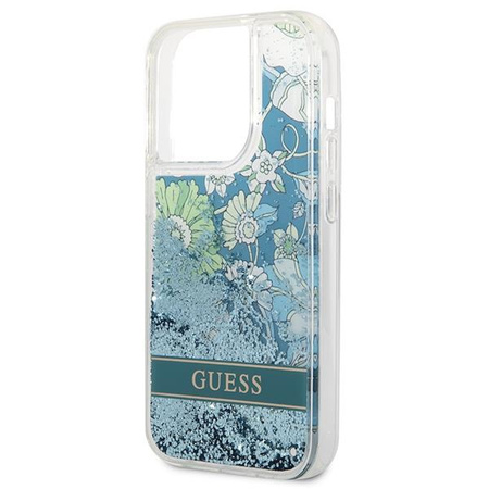Guess GUHCP14LLFLSN iPhone 14 Pro 6,1" zielony/green hardcase Flower Liquid Glitter