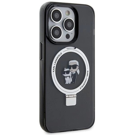 Etui Karl Lagerfeld Ring Stand Karl&Choupettte MagSafe do iPhone 15 Pro Max - czarne