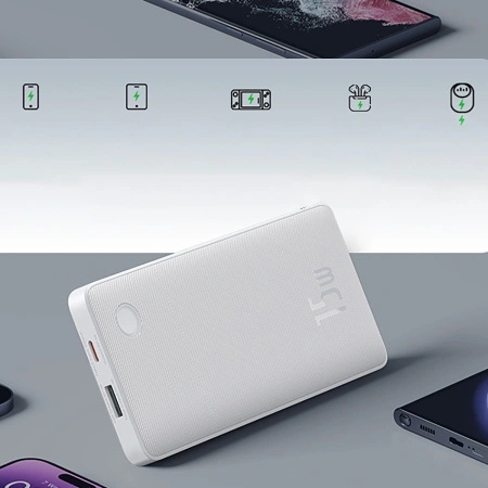 Powerbank Baseus Airpow Lite 10000mAh 15W z kablem Baseus Simple USB-A - USB-C 30cm - biały