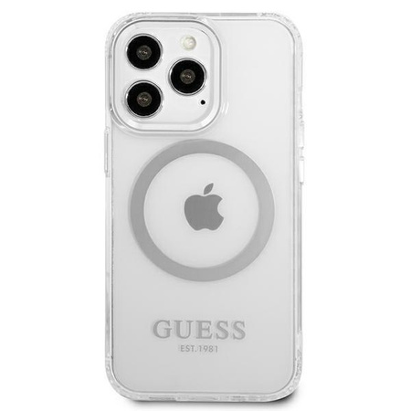 Guess GUHMP13LHTRMS iPhone 13 Pro / 13 6,1" srebrny/silver hard case Metal Outline Magsafe