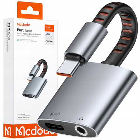MCDODO PRZEJŚCIÓWKA ADAPTER USB-C NA USB-C + MINI JACK KABEL 3.5 MM OTG