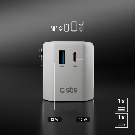 Adapter podróżny SBS TEADAPTUSBTCUNI USB-C USB-A uniwersalny - biały