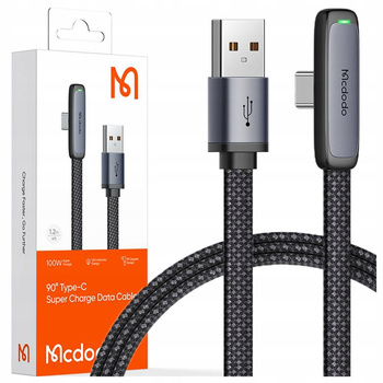 MCDODO KABEL USB-C K¥TOWY SZYBKIE £ADOWANIE USB TYP C 6A 100W CZARNY 1M
