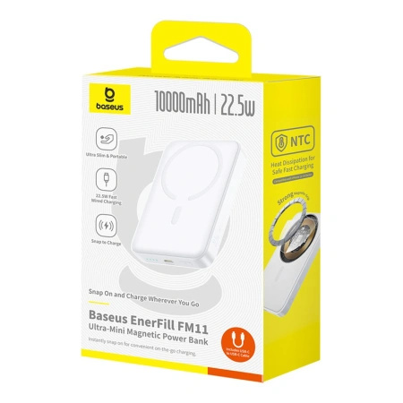 Powerbank Baseus EnerFill FM11 Ultra-Mini 10000mAh 22,5W kompatybilny z MagSafe z kablem Baseus Simple USB-C 20V/3A 30cm - biały