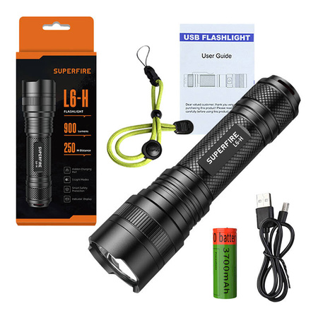 SUPERFIRE LATARKA LED L6-H 750LM DO CAMPINGU TURYSTYKI POLEROWANIA Z USB-C