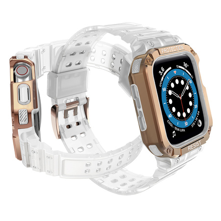 Protect Strap Band opaska z etui do Apple Watch 7 / 6 / 5 / 4 / 3 / 2 / SE (45 / 44 / 42mm) obudowa pancerny pokrowiec na zegarek różowy