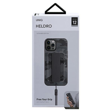 Etui Uniq Heldro na iPhone 12 / iPhone 12 Pro czarny moro/charcoal camo Antimicrobial