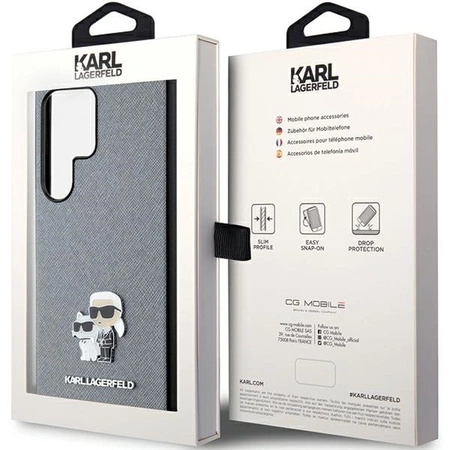 Etui Karl Lagerfeld Saffiano Karl&Choupette Metal Pin na Samsung Galaxy S24 Ultra - szare