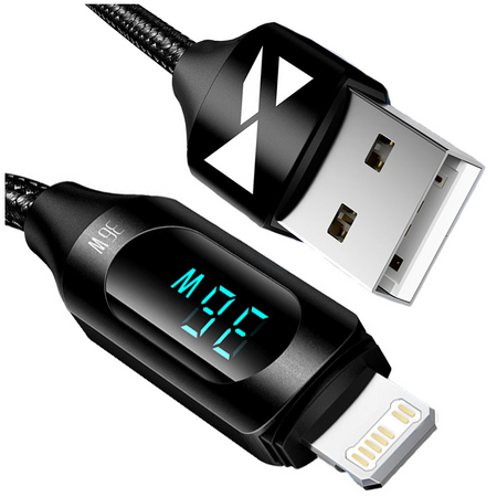 Kabel USB-A - Lightning Wozinsky WUALC1 z wyświetlaczem LED 2.4A 1m  - czarny