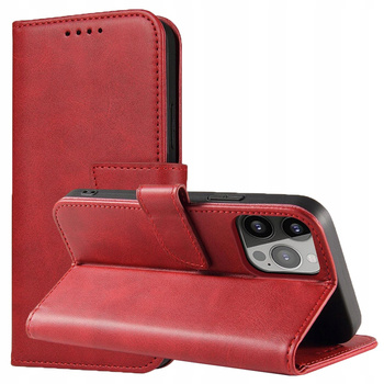 Etui portfel z klapką podstawką do iPhone 15 Pro Max Magnet Case - czerwone
