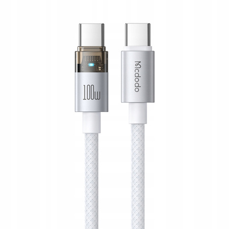 MCDODO KABEL USB-C SZYBKIE ŁADOWANIE USB TYP C 5A 100W 1M LED BIAŁY