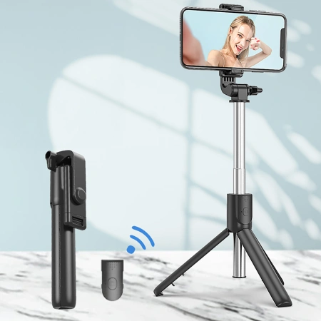 HURTEL SELFIE STICK TELESKOPOWY TRIPOD DO TELEFONÓW 0.7M CZARNY KOMPAKTOWY