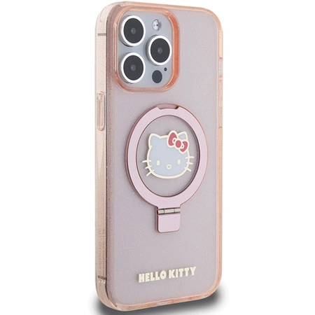 Etui Hello Kitty Ring Stand Glitter Electrop Logo MagSafe na iPhone 15 Pro Max - różowe