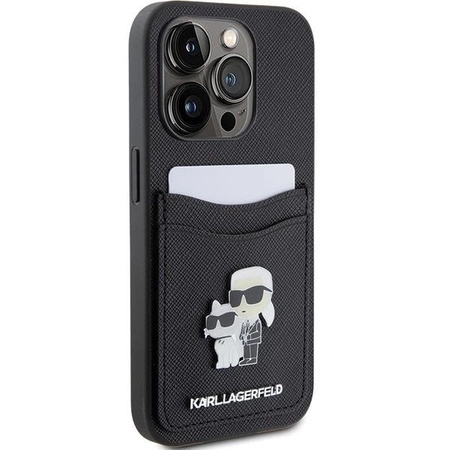 Etui Karl Lagerfeld Saffiano Cardslot Karl&Choupette Metal Pin do iPhone 15 Pro - czarne