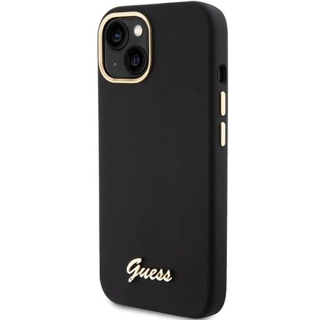 Etui Guess Silicone Script Metal Logo & Frame na iPhone 15 - czarne