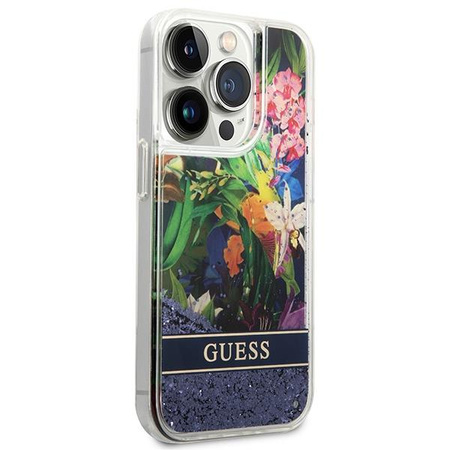 Guess GUHCP14XLFLSB iPhone 14 Pro Max 6,7" niebieski/blue hardcase Flower Liquid Glitter