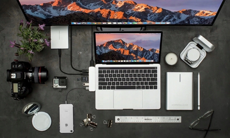 Hub do laptopa Co2, Adapter 7w1 do Apple, do MacBook Pro , do Air Retina, USB-C, HDMI, Karta pamięci SD, Micro SD, 1 x HD, srebrny