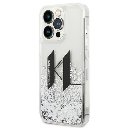 Etui Karl Lagerfeld KLHCP14LLBKLCS na iPhone 14 Pro - srebrne Liquid Glitter Big KL