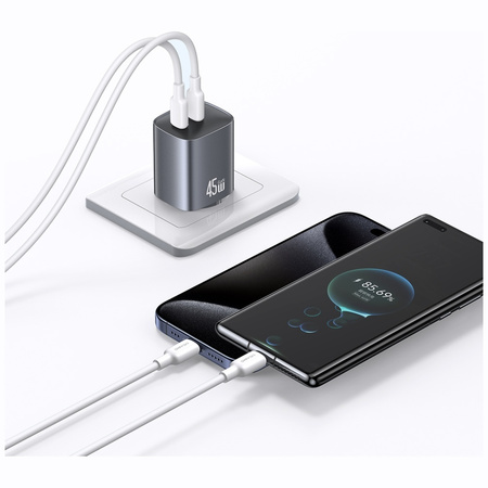 USAMS ŁADOWARKA SIECIOWA 45W GaN 2XUSB-C DO TELEFONÓW IPHONE XIAO