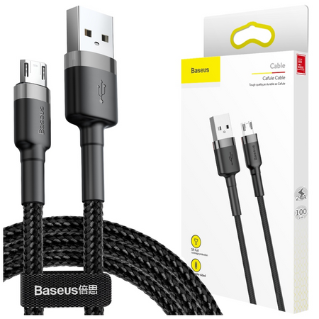 Baseus Cafule Cable wytrzymały nylonowy kabel przewód USB / micro USB 2A 3M czarno-szary (CAMKLF-HG1)