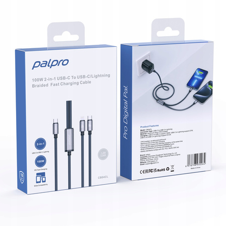 PALPRO KABEL 3X USB-C LIGHTNING SZYBKIE ŁADOWANIE DO SAMSUNG APPLE 100W 1M