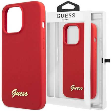 Etui Guess GUHCP13XLSLMGRE na iPhone 13 Pro Max 6.7" czerwony/burgundy Silicone Vintage Gold Logo