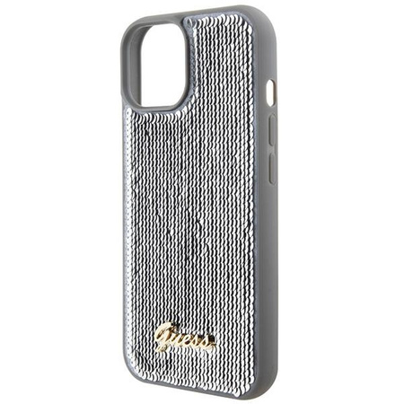 Etui Guess Sequin Script Metal na iPhone 15 - srebrne