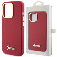 Etui Guess Silicone Script Metal Logo & Frame na iPhone 15 Pro Max - czerwone