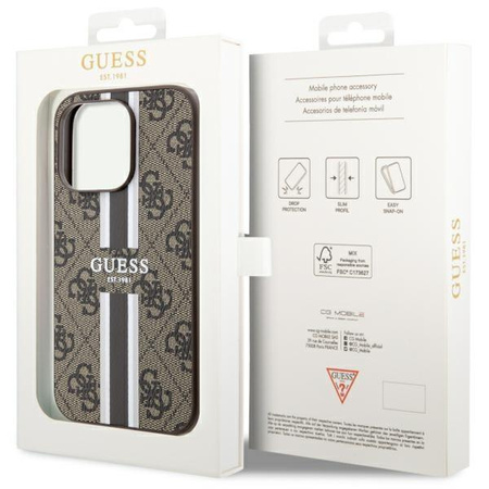 Etui Guess GUHMP14XP4RPSW na iPhone 14 Pro Max 6.7" - brązowe 4G Printed Stripes MagSafe