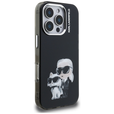 Etui Karl Lagerfeld IML Aquarelle Karl & Choupette & Logo do iPhone 16 Pro Max czarny