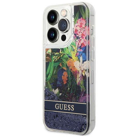 Guess GUHCP14XLFLSB iPhone 14 Pro Max 6,7" niebieski/blue hardcase Flower Liquid Glitter