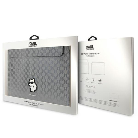 Etui Karl Lagerfeld Saffiano Monogram Choupette KLCS14SAKHPCG na laptopa 14" - srebrne