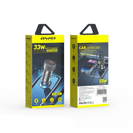 AWEI ŁADOWARKA C-857 33W SAMOCHODOWA Z PORTAMI USB I USB-C SZYBKE ŁADOWANIE