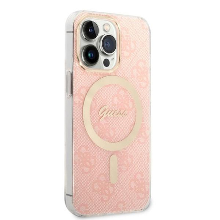 Guess zestaw ładowarka MagSafe + etui do iPhone 13 Pro Max 6,7" różowe 4G Print (GUBPP13XH4EACSP)